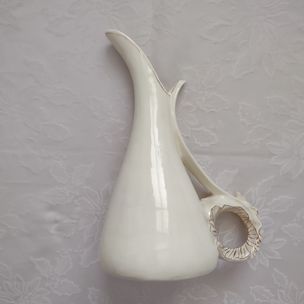 Art Nouveau Sculptural Vintage Ceramics Elongated Spout Handle Gilt Signed